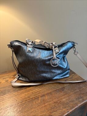 Michael Kors Black Logo Shoulder Bag with Beige Trim